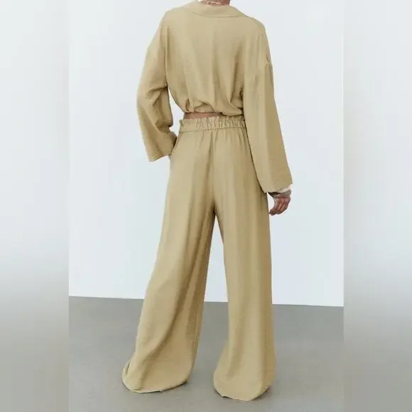 Zara WIDE LEG GATHERED WAIST PANT Size Large - Picture 4 of 9